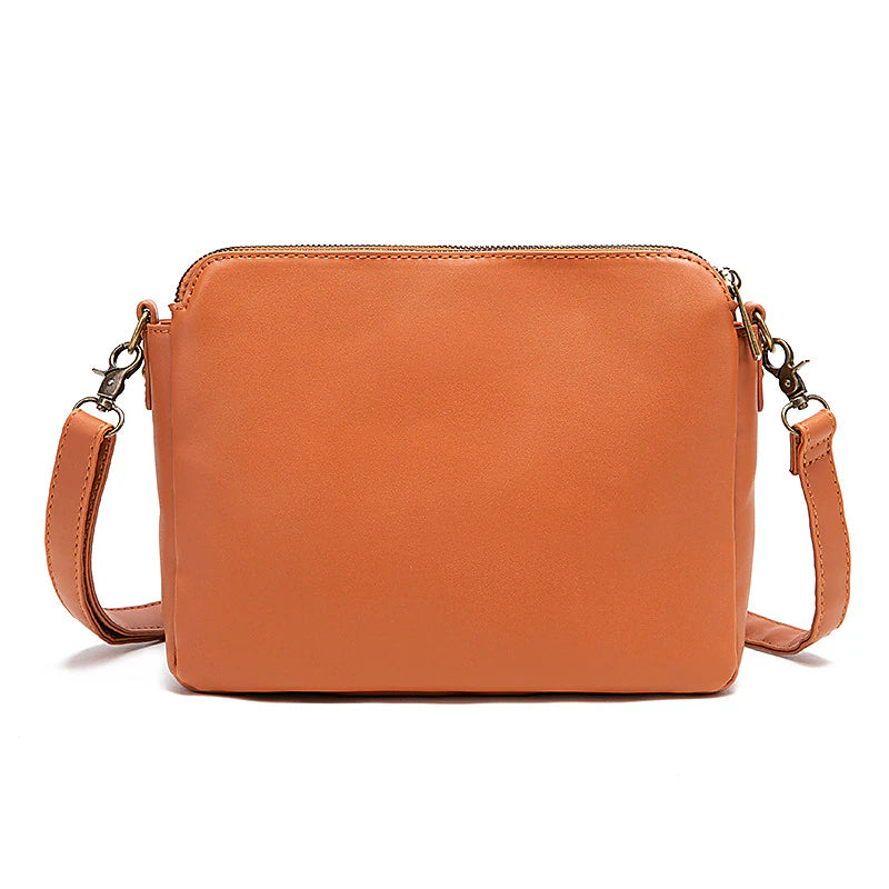 Three-Layer Crossbody Leather Shoulder Bag & Clutch