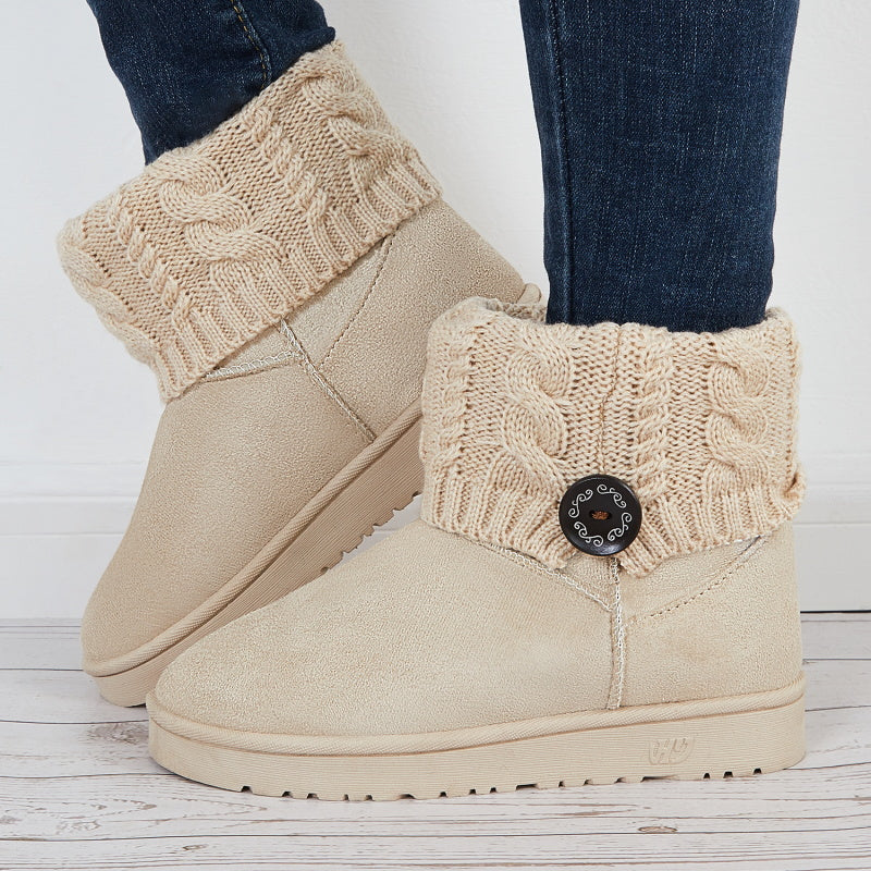 Faux Fur Lined Warm Snow Booties Winter Slip on Ankle Boots