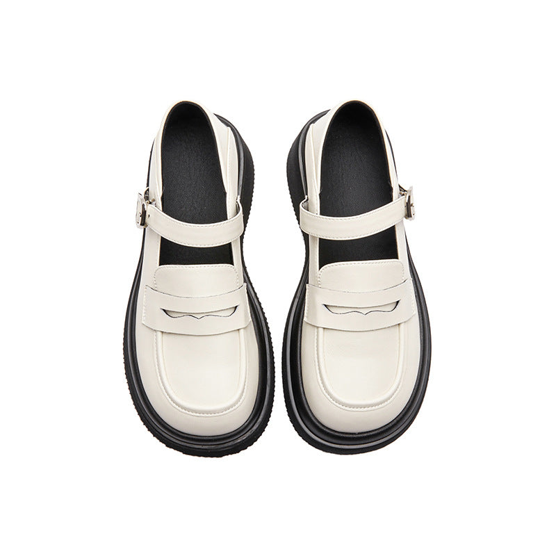 Round Toe Platform Mary Jane Loafers Buckle Strap Uniform Shoes