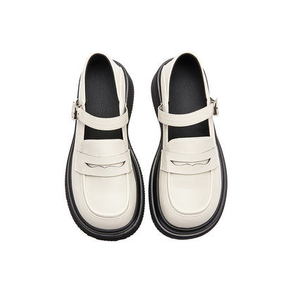 Round Toe Platform Mary Jane Loafers Buckle Strap Uniform Shoes