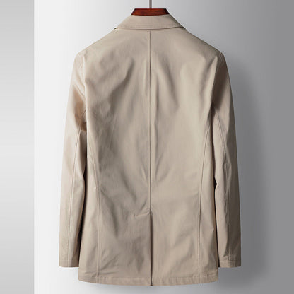 Men's Classic Wool Blend Double-Breasted Trench Coat with Lapel