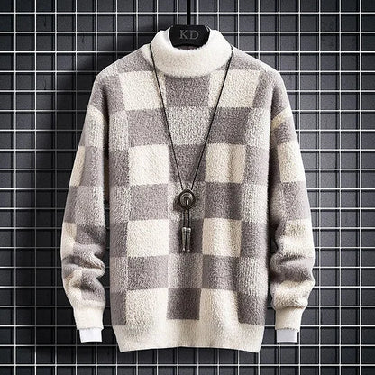Cozy Mens Plaid Crew Neck Jumper