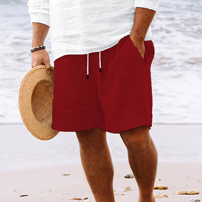 Men's Casual Drawstring Cotton Shorts with Stripe Print