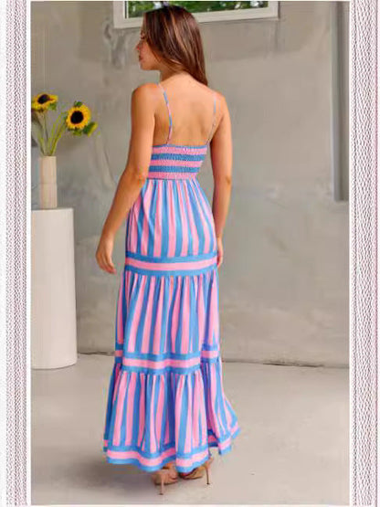 Women's Casual Striped Cotton Suspender Dress