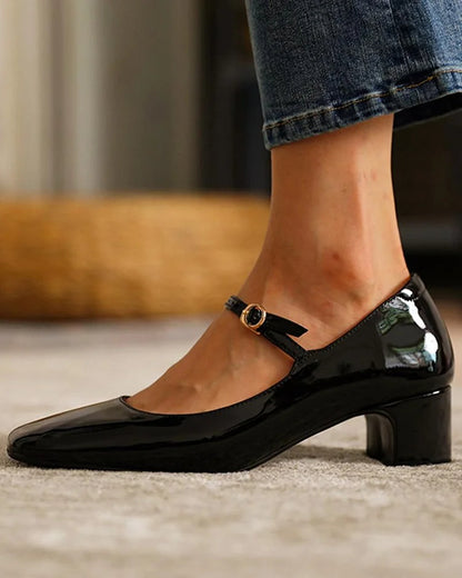 Square Toe Mary Jane Shoes Women's Vintage Chunky Heels