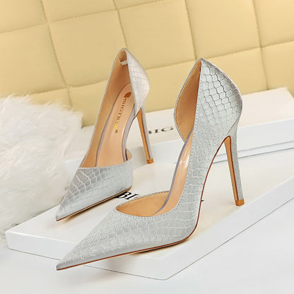 Women's Pointed Stiletto Heels with Textured Luxury Finish