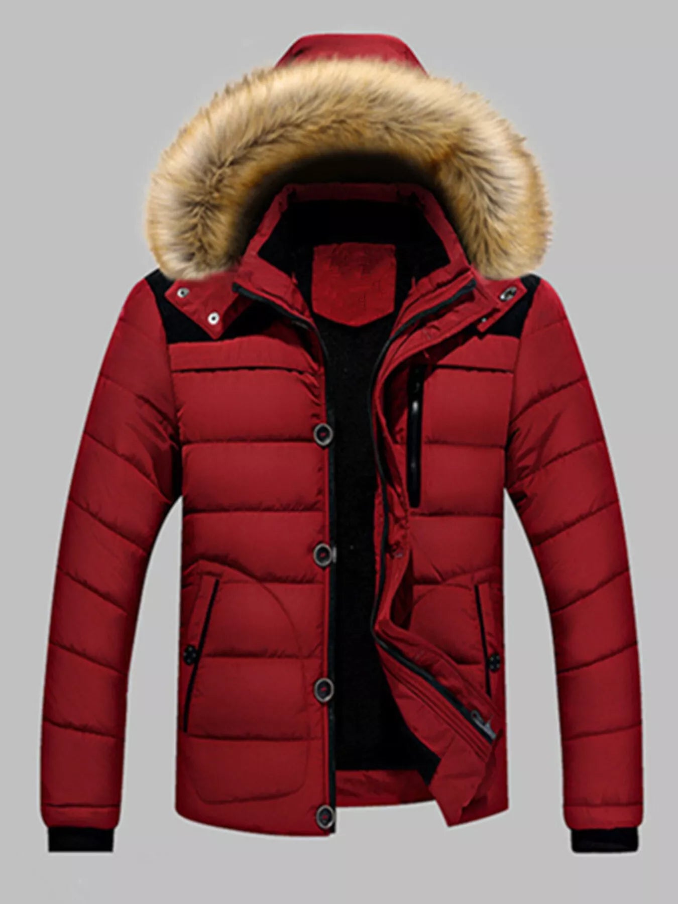 Soft Men's Faux Fur Down Puffer Jacket - OutfitLondon