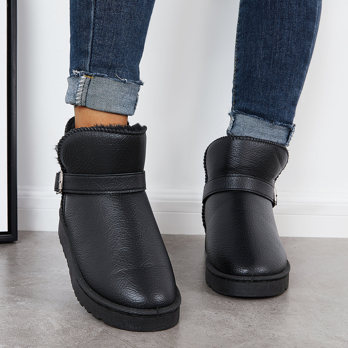 Warm Fur Lining Winter Booties Furry Waterproof Ankle Snow Boots