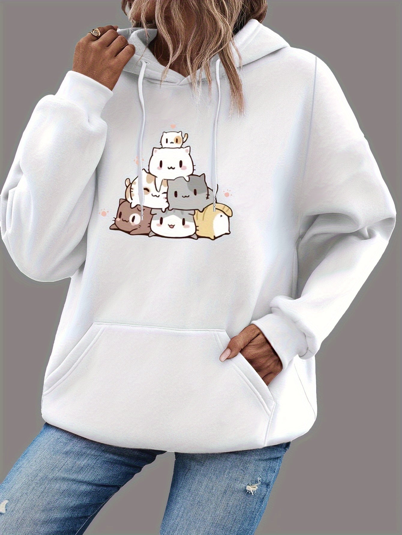 Cozy Ladies Funny Kitty Hooded Sweatshirt - OutfitLondon