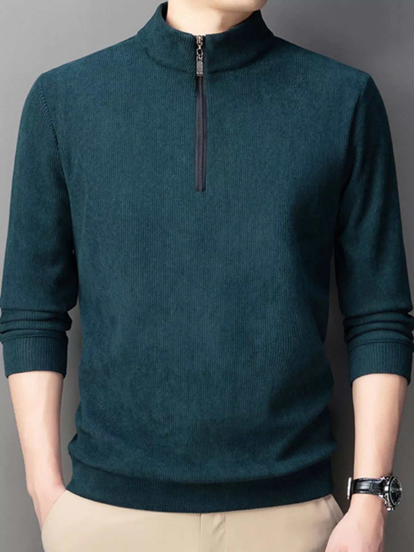 Large Size Corduroy Zip Up Jacket