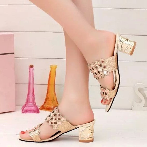 Chunky Heel Sandals For Women Comfy Rhinestone Light Fashionable Footwear