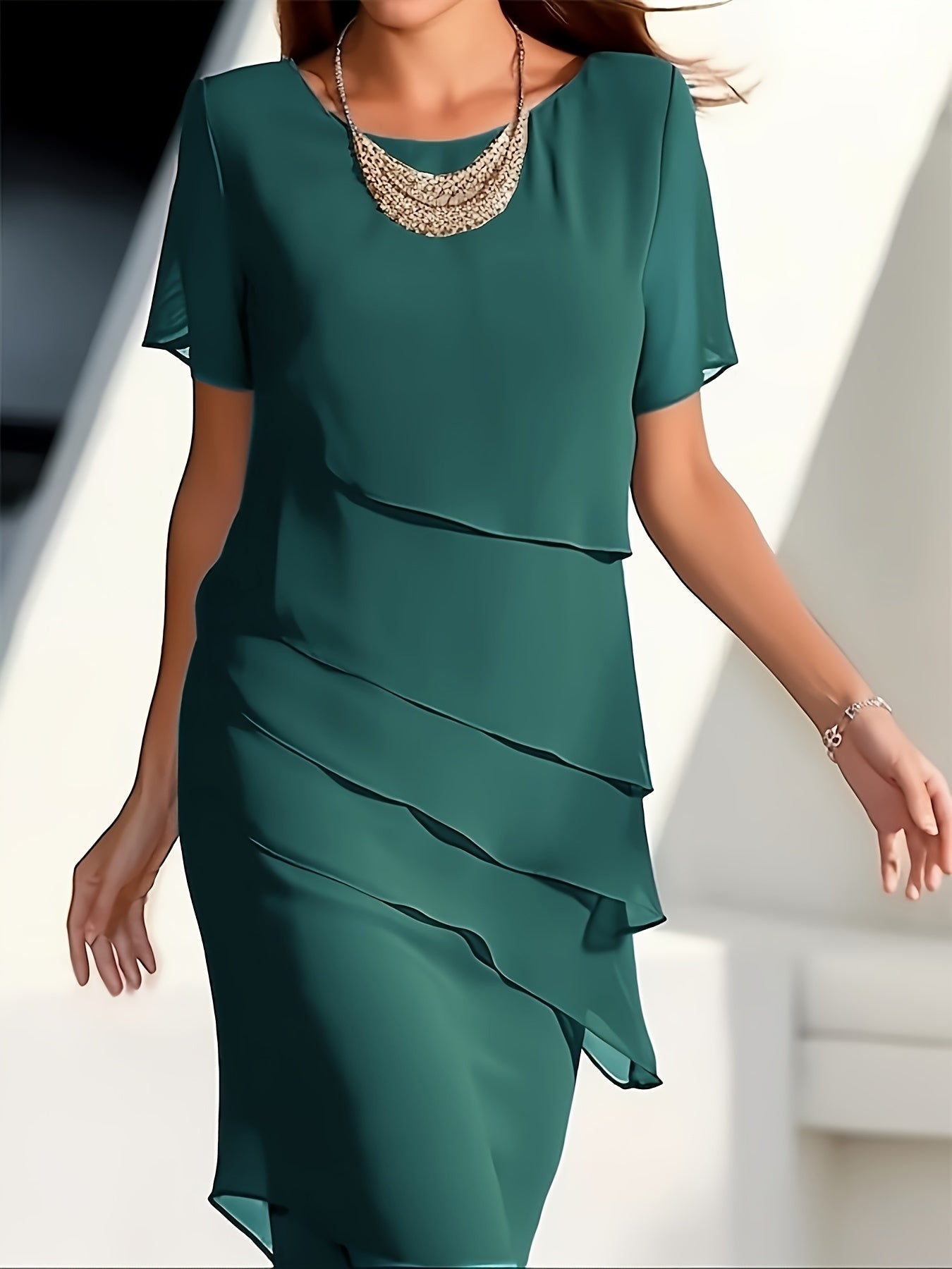 Ladies' Elegant Floral Short Sleeve Summer Dress