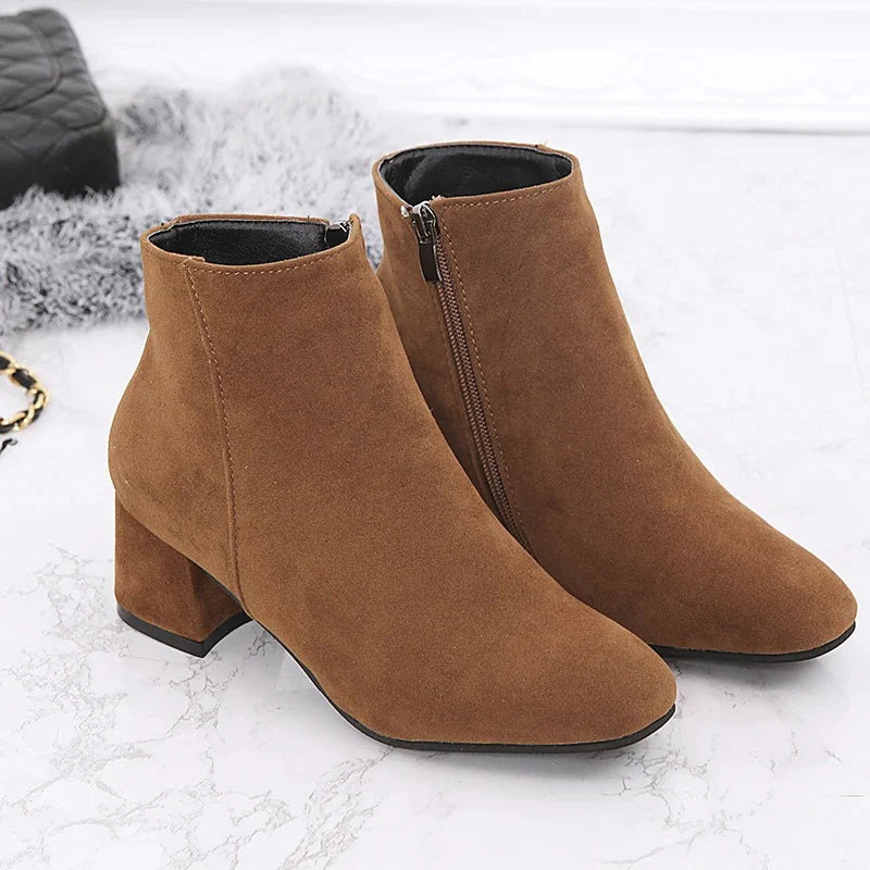 Suede Ankle Boots | Side Zip & Low Block Heel