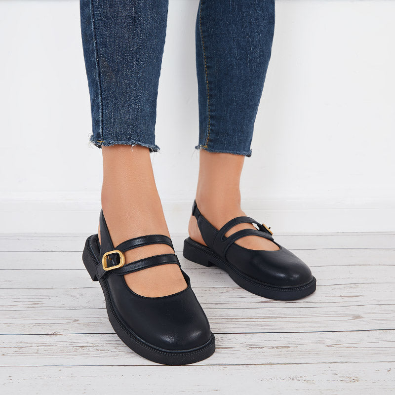 Closed Toe Mary Jane Slingback Flats Low Block Heel Loafer Shoes