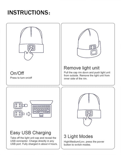 Rechargeable Winter LED Beanie Light