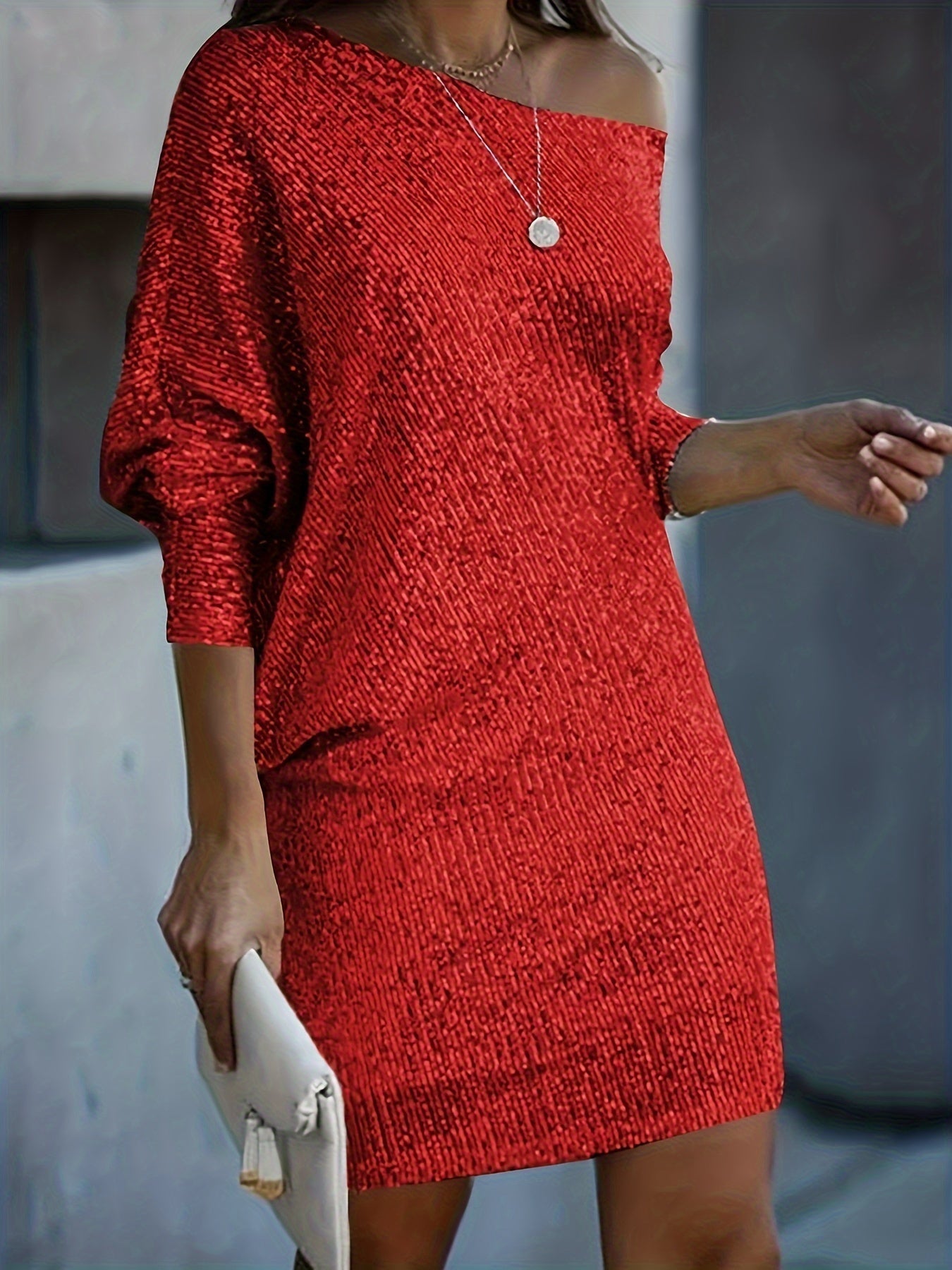 Sparkly V Neck Formal Long Sleeve Women's Evening Dress