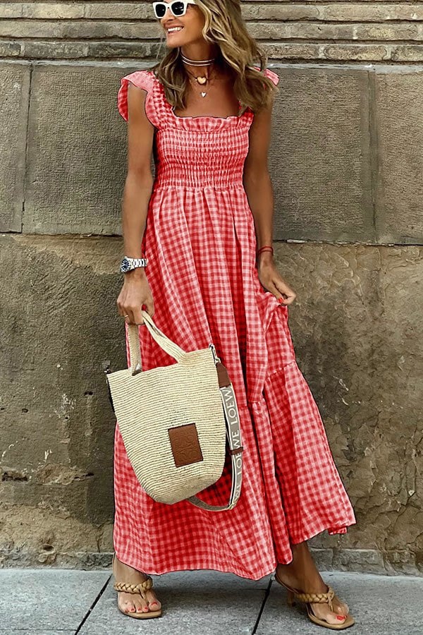 Women's Chic Plaid Maxi Dress with Classic Print
