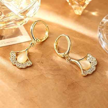 Women's Elegant Gold Leaf Drop Earrings