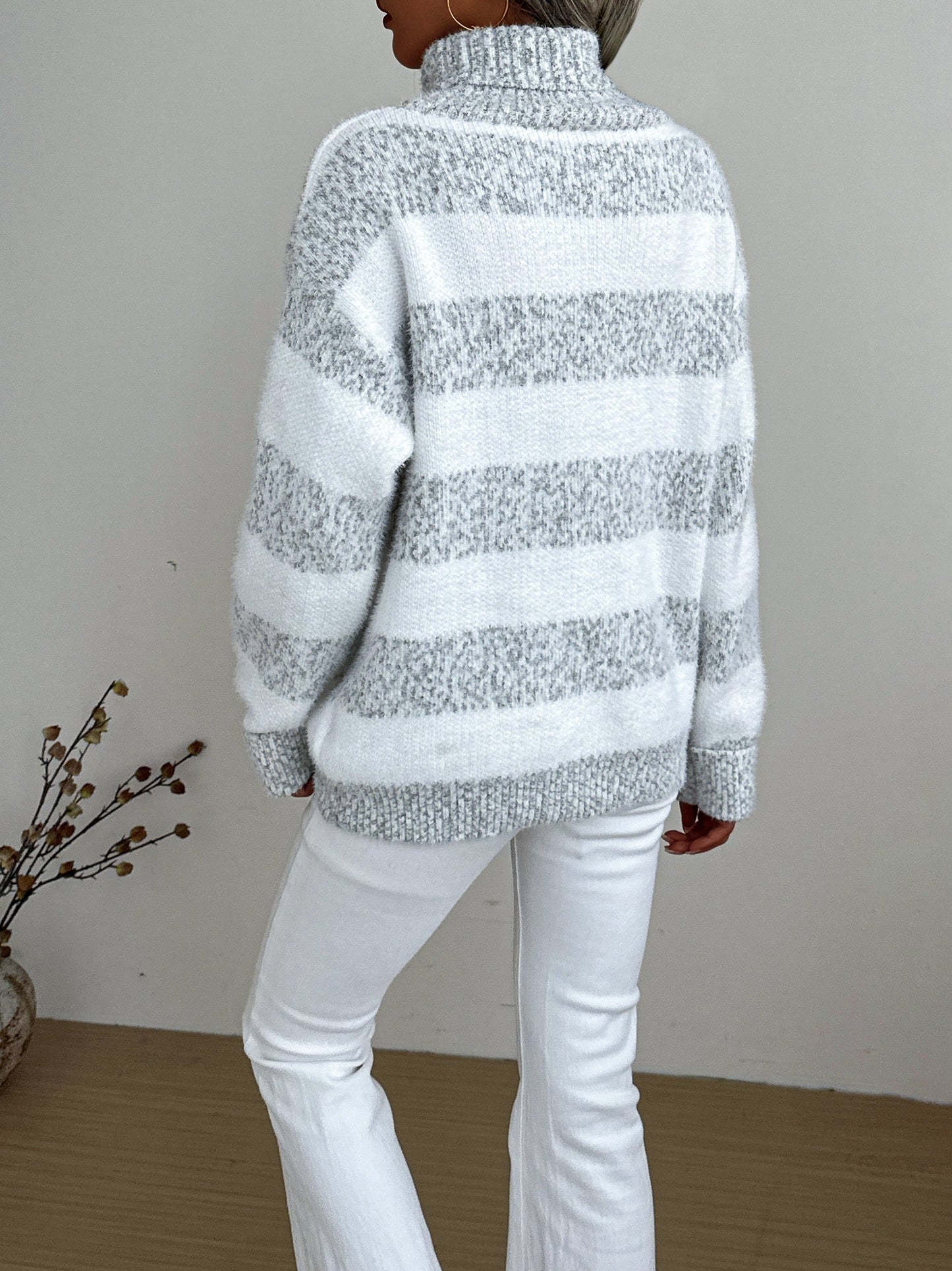 Soft Striped Crew Neck Sweater for Ladies