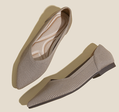 Comfortable Classy Knit Cap Toe Flats-Light Brown