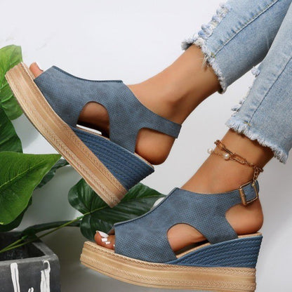 Buckle Detail Slingback Wedge Sandals