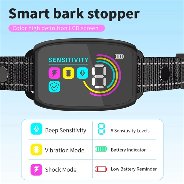 Smart Automatic Anti-Barking Dog Collar – Rechargeable Bark Stopper with HD Digital Display, IP67 Waterproof, Safe & Effective Dog Training Collar