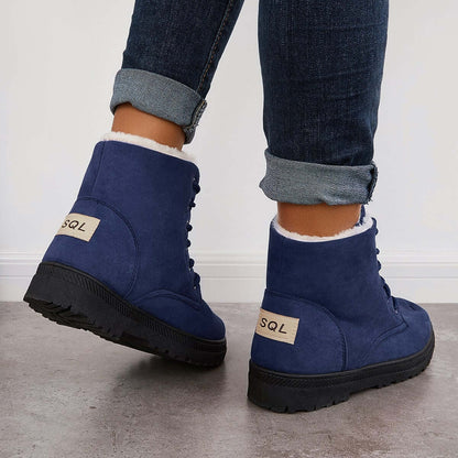 Comfort Warm Fur Flat Waterproof Snow Ankle Boots Cotton Lined Winter Booties