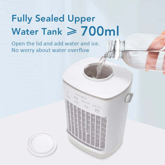Desktop Air Cooler Mini Portable Air Conditioner and Humidifier with LED Light