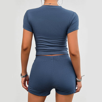 Women's Slim Cotton Short Sleeve T-Shirt and Shorts Tracksuit Set