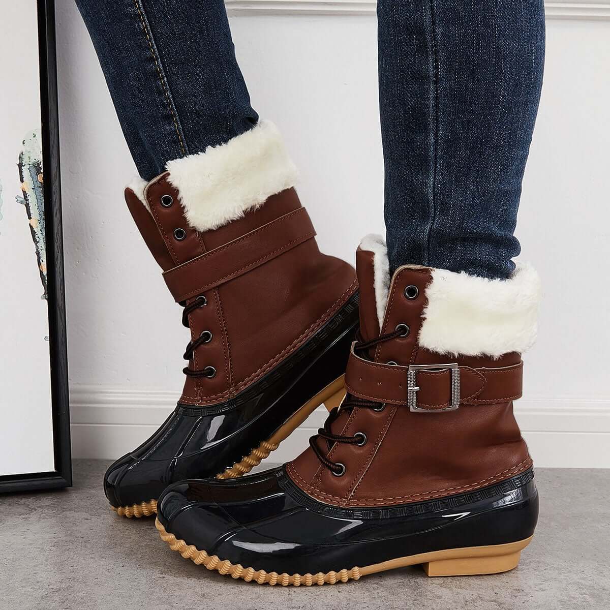 Non Slip Warm Fur Lining Snow Boots Waterproof Duck Ankle Boots