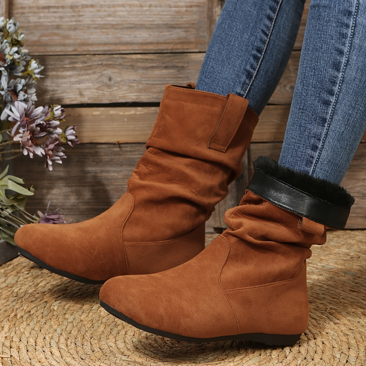 Soft Suede Low Heel Ankle Boots for Ladies