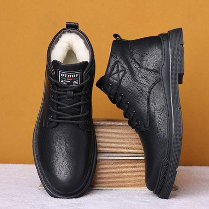 Men's Fleece Lace-Up Leather Waterproof British Boots