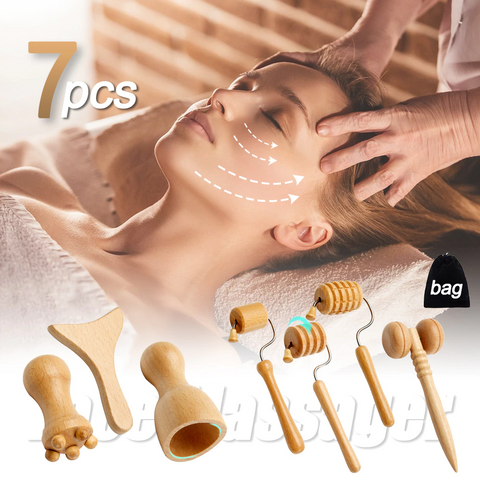 Face Massager Wooden Therapy Slimming Gua Sha Wrinkle Remover Kit