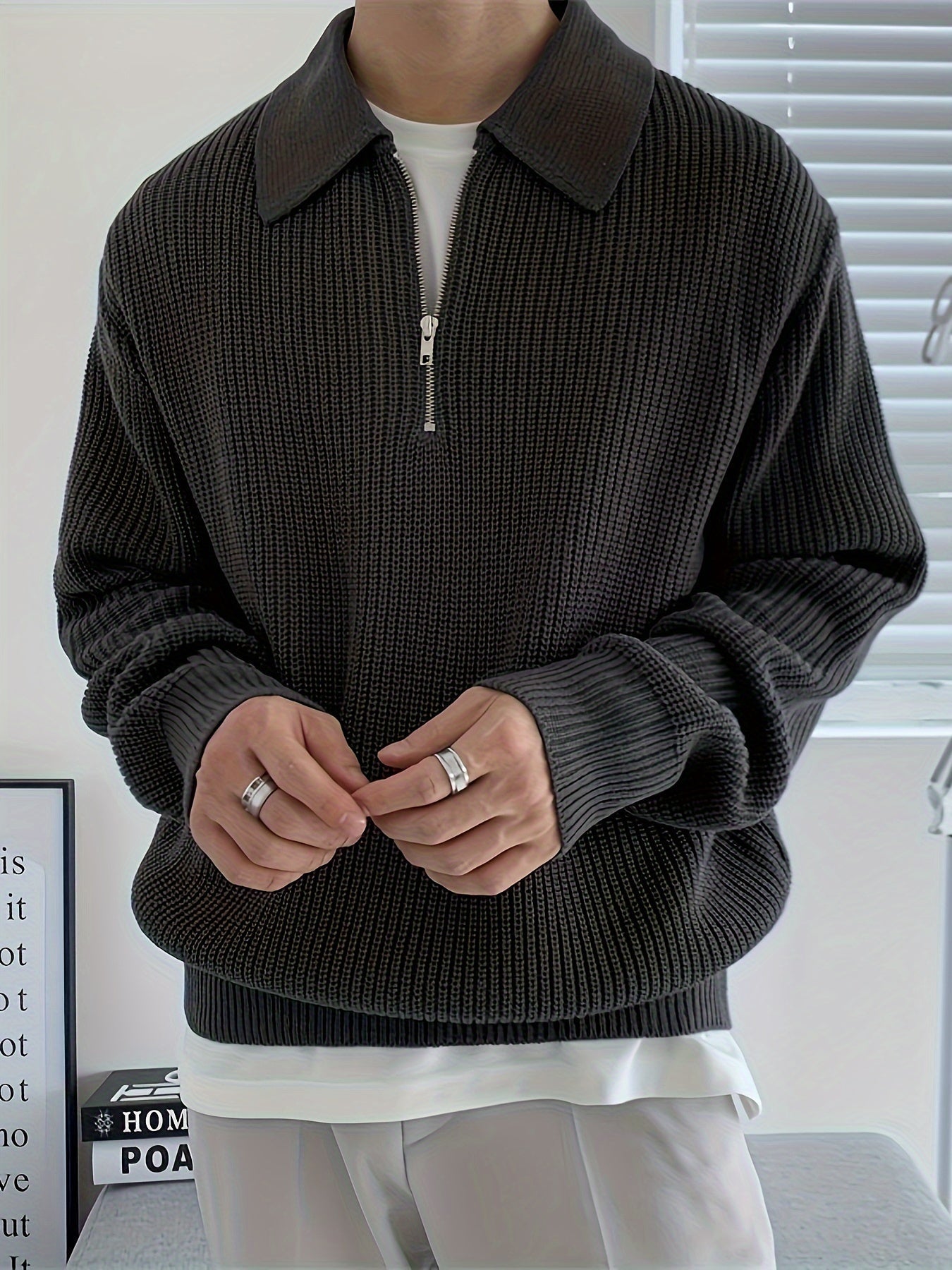 Warm Quarter Zip Mens Fleece Sweater