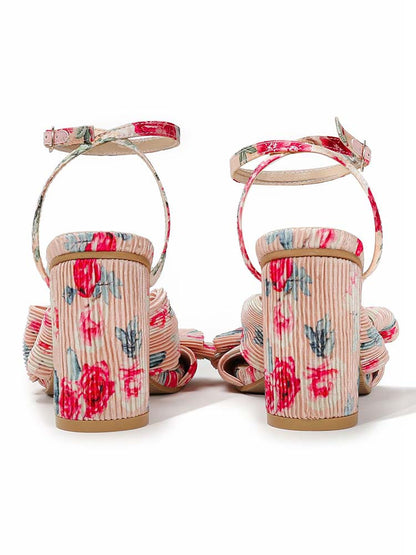 Women's Chunky Heel Pleated Bow Sandals