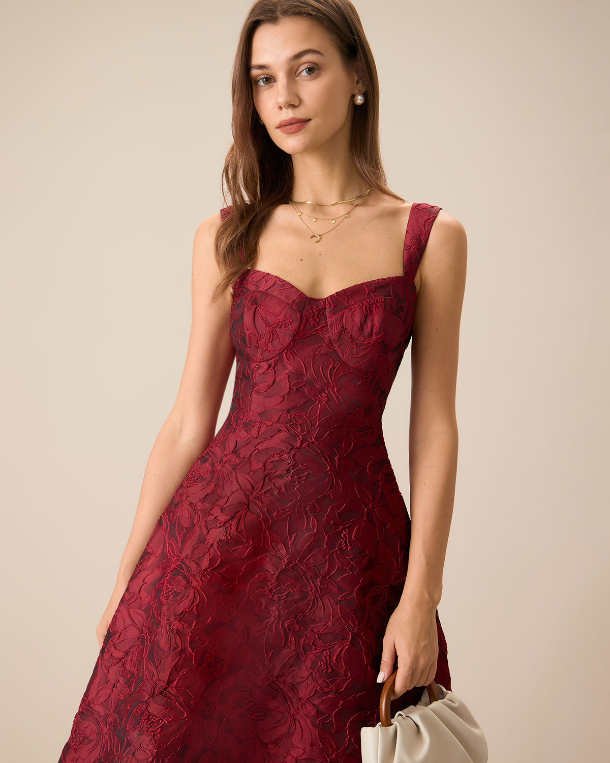 Fallon | Fitted Sweetheart Neck Jacquard Wedding Guest Dress