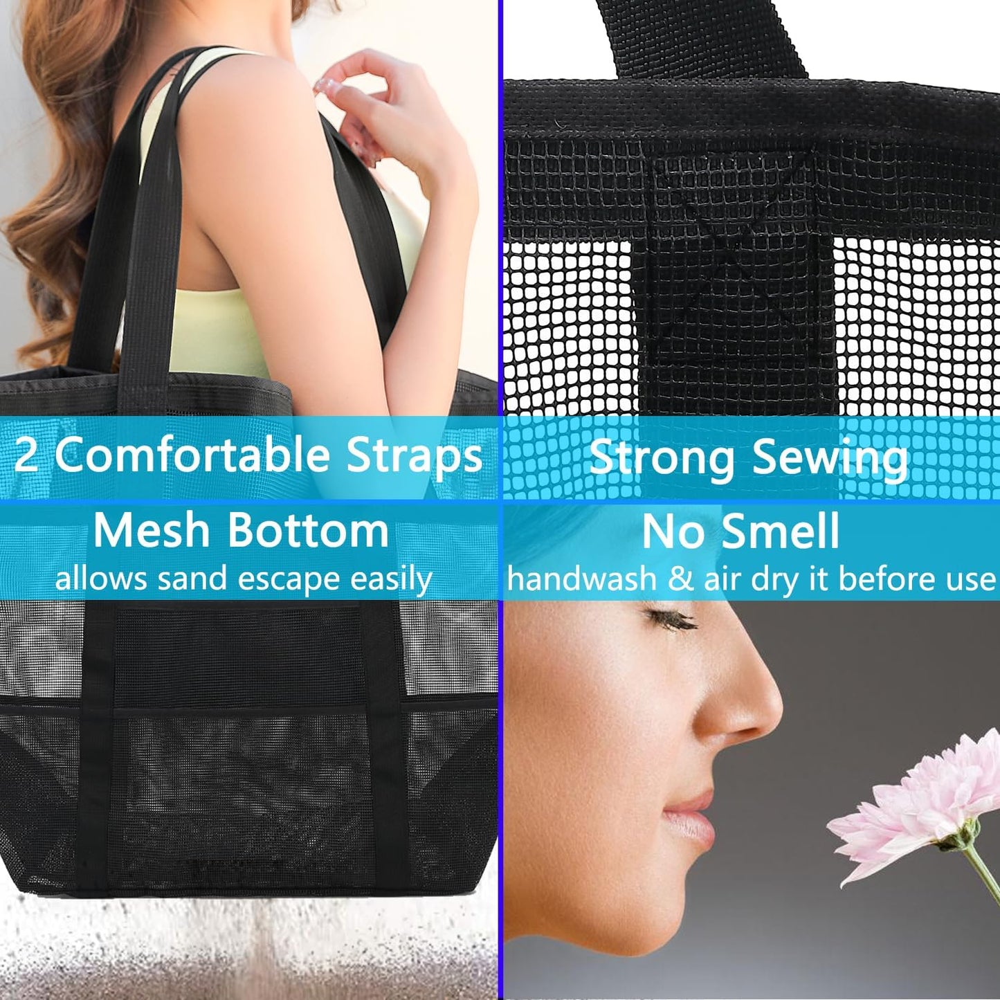 Big Clearance Mesh Beach Bag with 8 Compartments