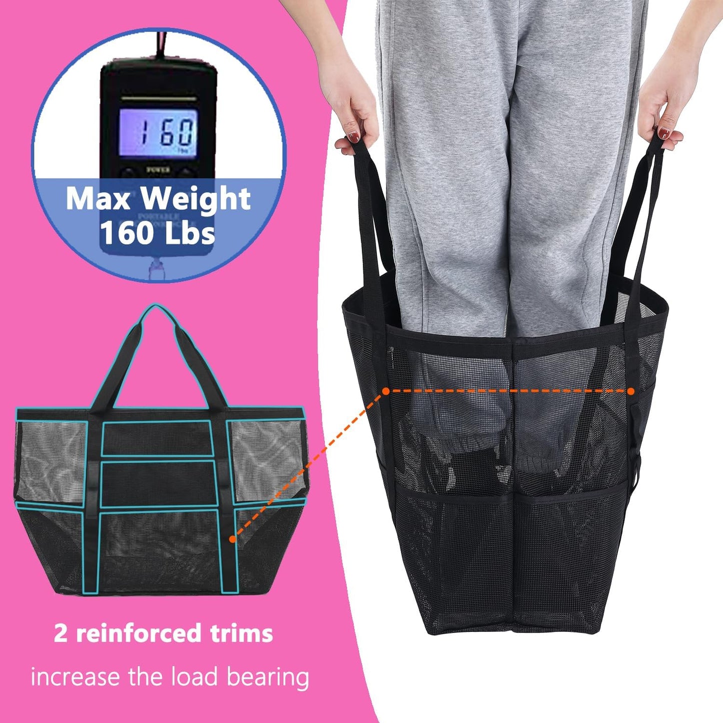 Big Clearance Mesh Beach Bag with 8 Compartments