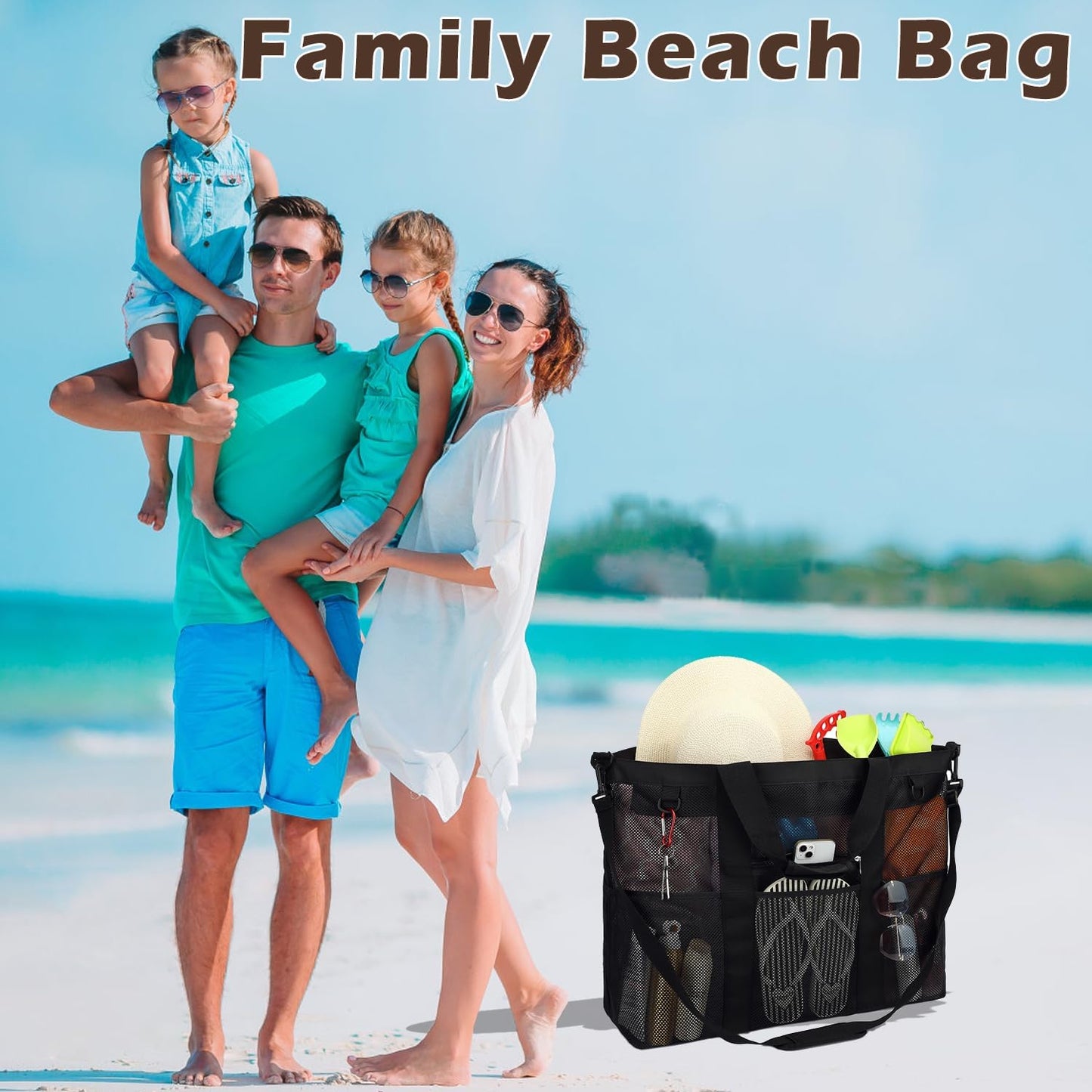 Big Clearance Mesh Beach Bag with 8 Compartments