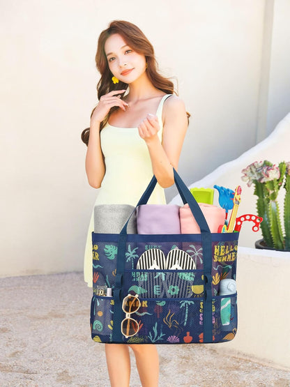Big Clearance Mesh Beach Bag with 8 Compartments