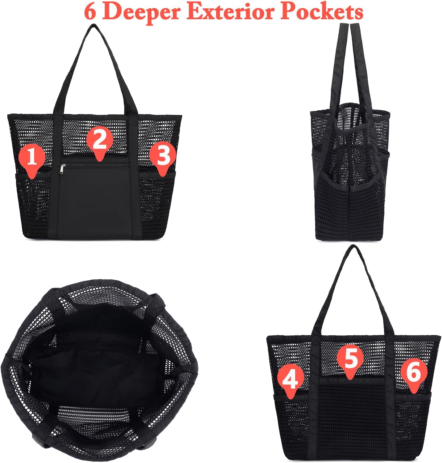 Big Clearance Mesh Beach Bag with 8 Compartments
