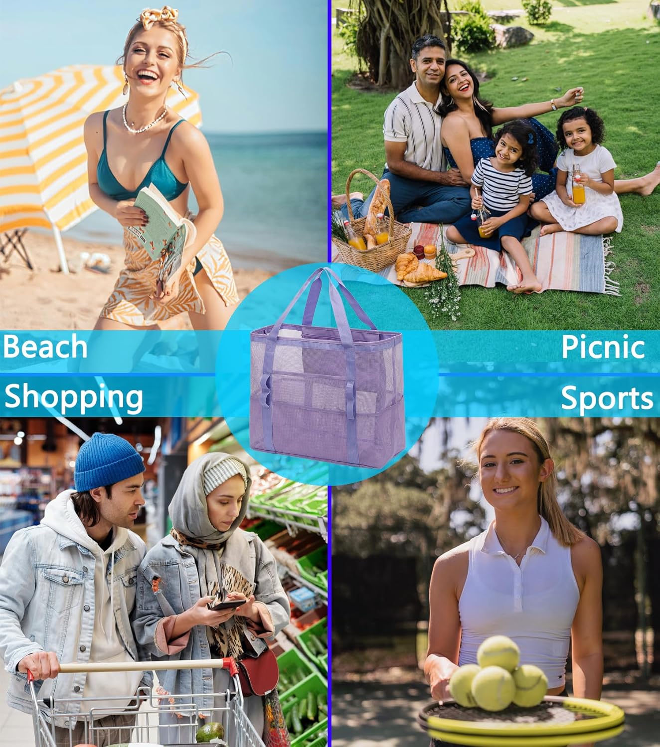 Big Clearance Mesh Beach Bag with 8 Compartments