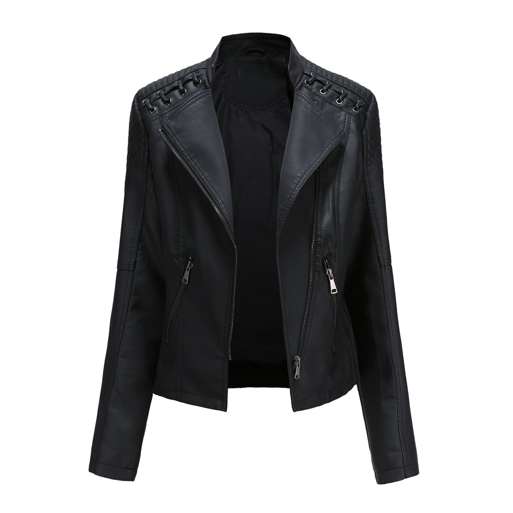 Vegan Fake Leather Women's Biker Jacket - OutfitLondon