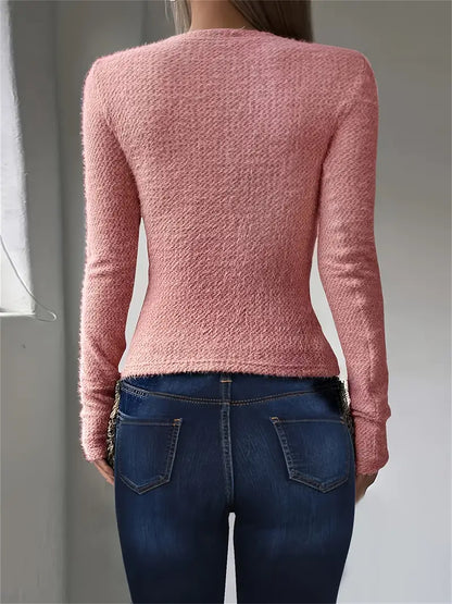 Simple Crew Neck Women's Knit Sweater