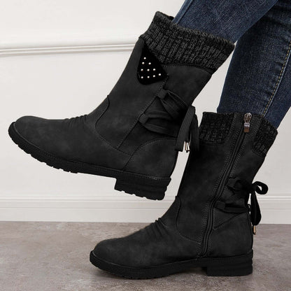 Waterproof Suede Block Heel Ankle Boots Side Zipper Booties