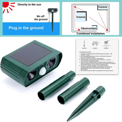 Solar Power Ultrasonic Animal Pest Repeller Infrared Sensor Waterproof Animal Deterrent