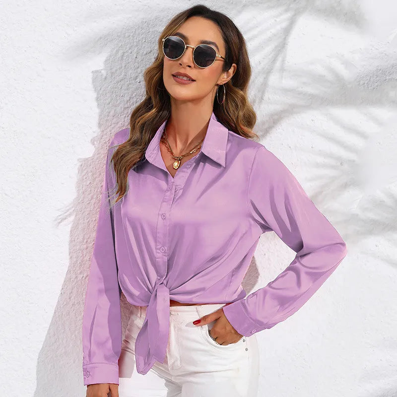 Women's Elegant Silk Long Sleeve Blouse with Flowing Fit