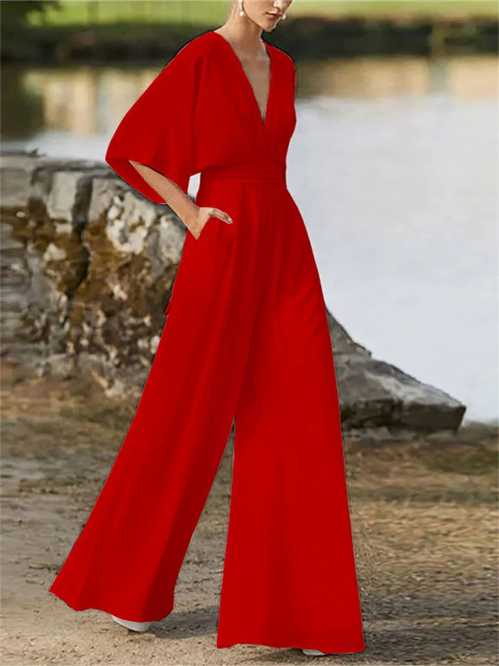 Comfortable Women's Relaxed Fit V Neck Jumpsuit