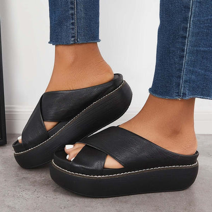 Women's Platform Criss Cross Slides Slip on Slide Sandals