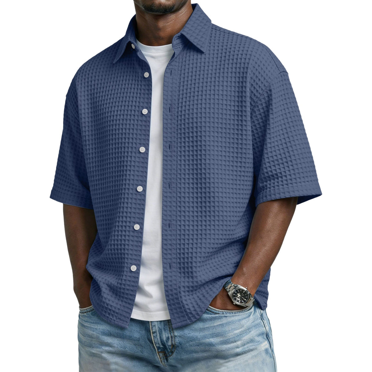 Men's Casual Cotton Short Sleeve Button-Up Shirt